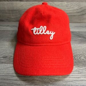 Tilley Wool Blend Baseball Hat Cap Red Adjustable L/XL Spellout Strapback‎